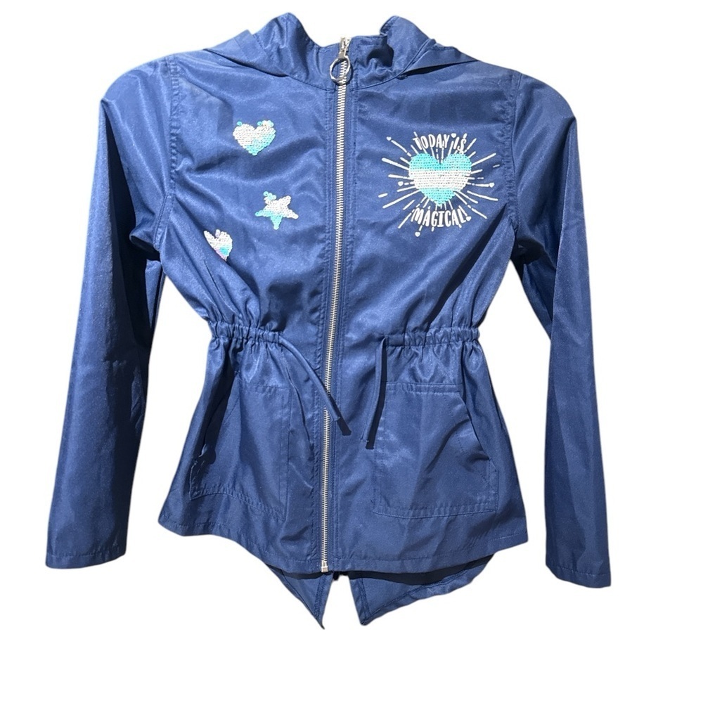3/$20 Belle du Jour Girls Navy Blue Hooded Jacket Sequin Accents Size M